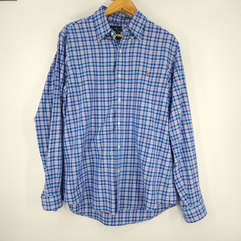 Ralph Lauren Button Shirt Mens Large Oxford Twill Classic Fit Plaid Normcore